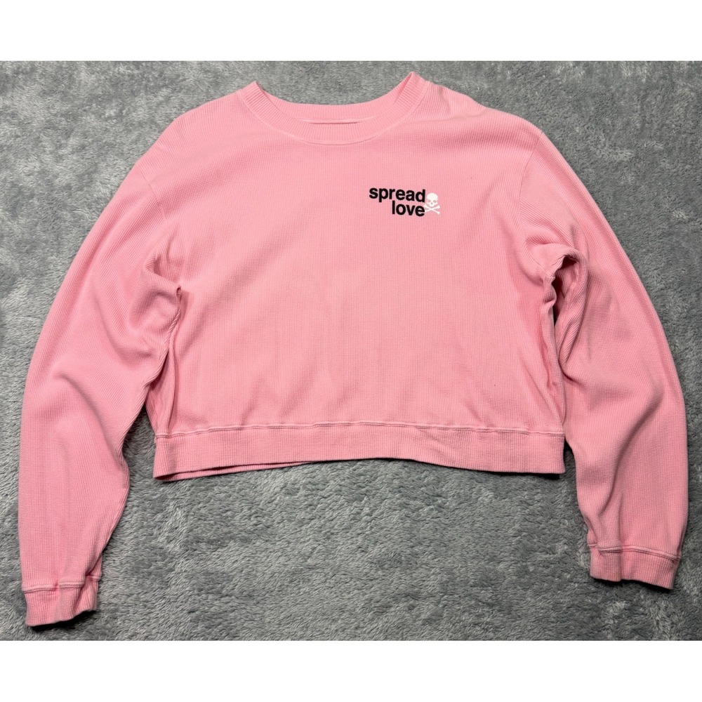 Soul Cycle Spread‎ Love Thermal Top Womens XL Pink Logo Long Sleeve Crop Cotton